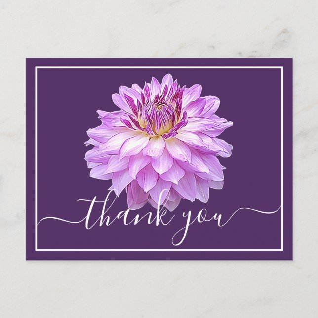 Carte Postale Dahlia Violet Avec Merci Arrière - plan Violet (Devant)