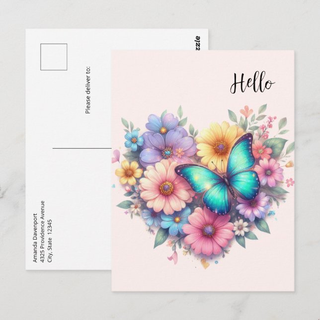 Carte Postale Daisy Flowers with a Beautiful Butterfly (Devant / Derrière)