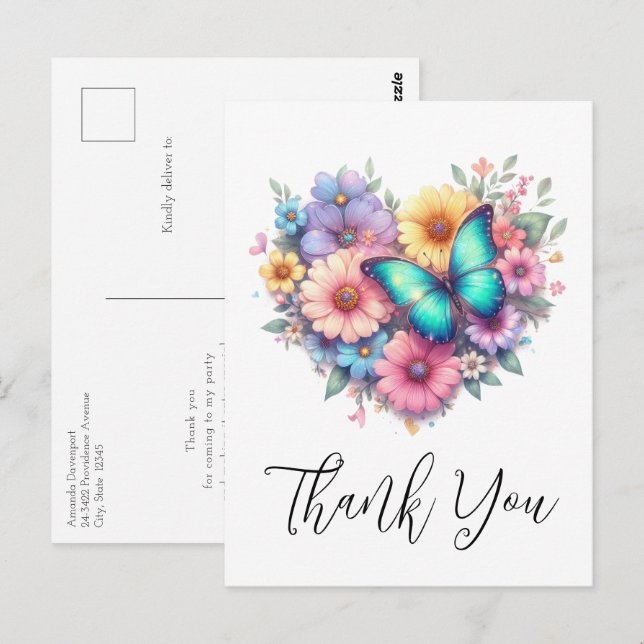 Carte Postale Daisy Flowers with a Beautiful Butterfly Thank You (Devant / Derrière)