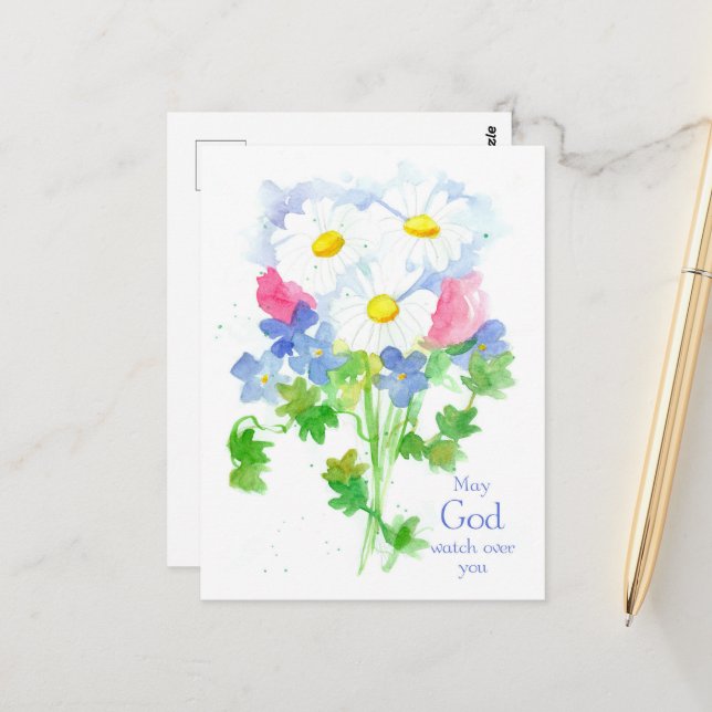 Carte Postale Daisy Puisse Dieu Surveiller Sur Vous Religieux Ch (Devant/Arrière en situation)