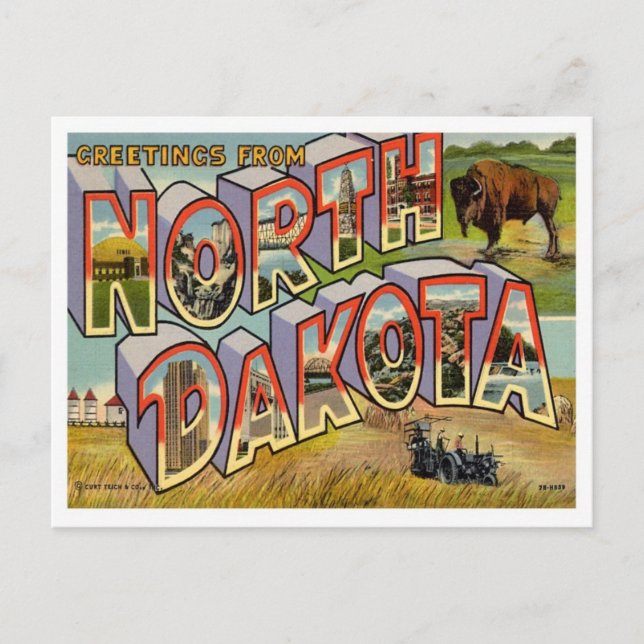 Carte Postale Dakota Du Nord Salutations Des États-Unis (Devant)