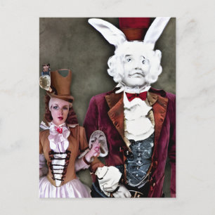 Carte postale d'Alice et du lapin steampunk bizarr