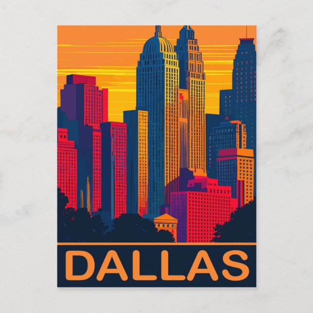 Carte Postale Dallas en couleurs vives, Voyage (Devant)