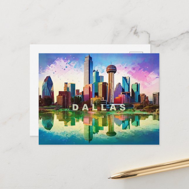 Carte postale Dallas - Icone Skyline (Devant/Arrière en situation)