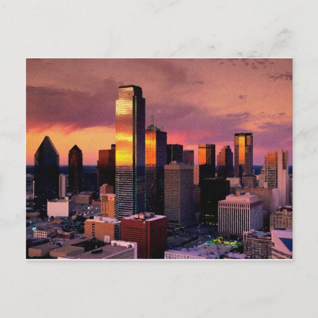 Carte Postale Dallas Skyline au coucher du soleil (Devant)