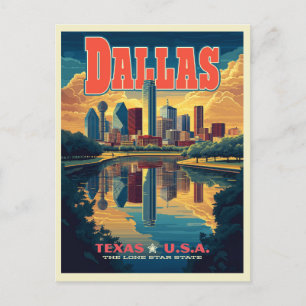 Carte Postale Dallas Skyline Retro Travel