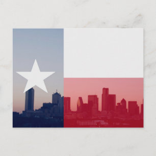 Carte Postale Dallas, Texas Skyline avec Texas Flag Superposé