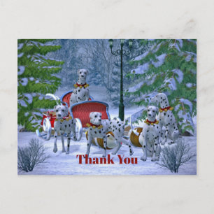 Carte Postale Dalmatien ancien traîneau neige Noël Merci