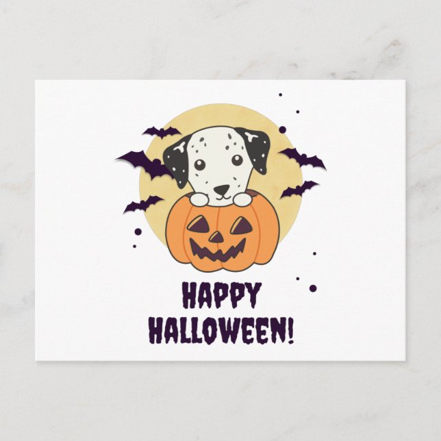 Carte Postale Dalmatien En Chiens Doux Citrouille Joyeux Hallowe (Devant)