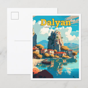Carte Postale Dalyan Turquie Voyage Art Vintage Illustration