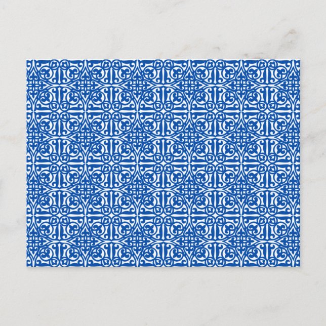 Carte Postale Damas médiéval Fleur de lis, bleu cobalt (Devant)