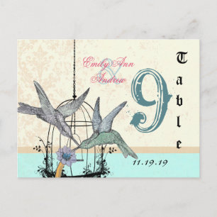 Carte Postale Damask Hummingbird  Birdcage Wedding Table Number