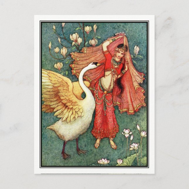 Carte Postale Damayanti et le cygne par Warwick Goble (Devant)