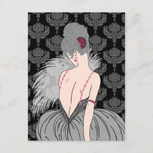 Carte Postale Dame Art déco avec Damas - BIANCA : Gris d'hiver