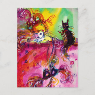 CARTE POSTALE DAME AVEC CHAT NOIR