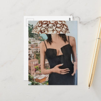 Carte Postale Dame avec un bol sur la tête collage surréaliste