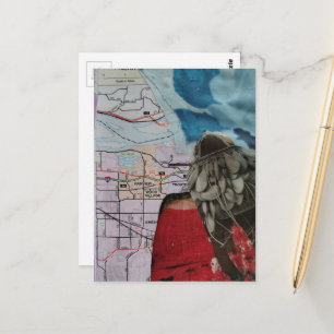Carte Postale Dame avec un sac à main tête surréaliste collage