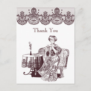 Carte Postale dame boit du thé