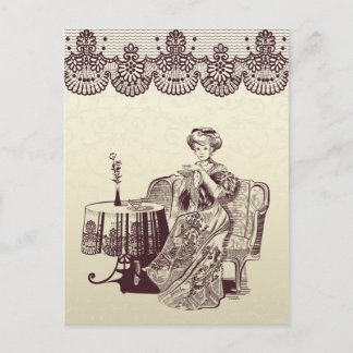 Carte Postale dame boit du thé