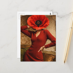 Carte Postale Dame de fleur de pavot surréaliste collage