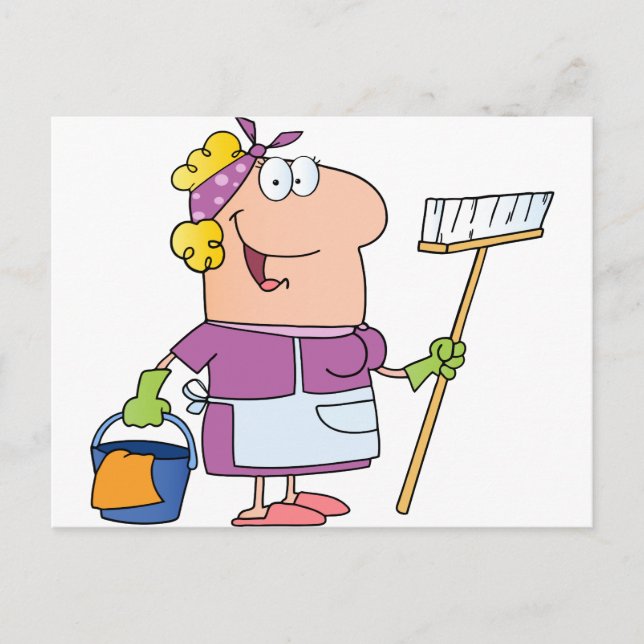 Carte Postale Dame de nettoyage de caricatures (Devant)