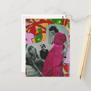 Carte Postale Dame de pyjama rose chaud année 1939 Collage de mé