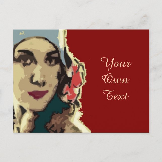 Carte Postale Dame des années 1920 au chapeau bleu Pop Art (Devant)
