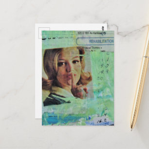 Carte Postale Dame dit chut Collage de techniques mixtes