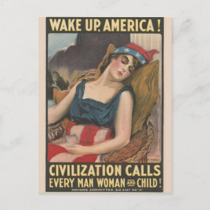 Carte Postale Dame du drapeau américain patriotique Histoire vin