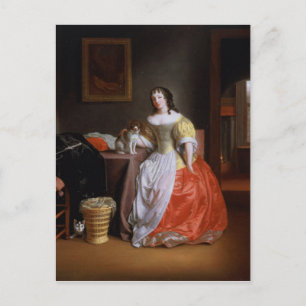 Carte Postale Dame en robe jaune et rouge