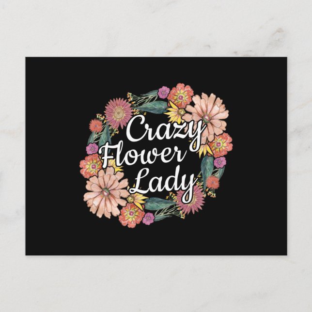 Carte Postale Dame Fleur Folle - Jardinière de Zinnia (Devant)