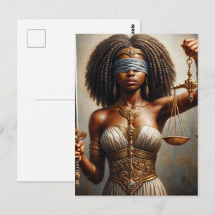 Carte Postale Dame Justice à la peau foncée avec balance et épée