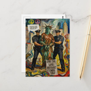Carte Postale Dame Liberté en larmes arrêtée par la police