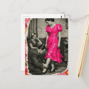 Carte Postale Dame modèle de robe Collage de médias mixtes améli