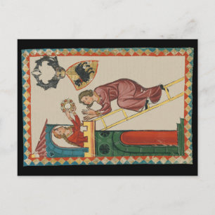 Carte Postale Dame offrant un cadeau à un prétendant, 14e siècle