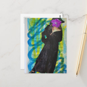 Carte Postale Dame Pirate au Visage Fleur Pourpre