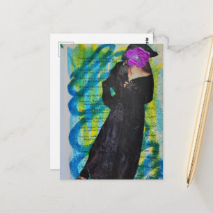 Carte Postale Dame Pirate Avec Fleur Violette Visage Mixte Média