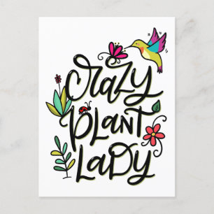 Carte Postale Dame Plante folle, Lettré à la main