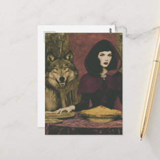 Carte Postale Dame Rétro Prenant une Tarte avec le Loup