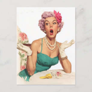 Carte Postale Dame Surprise Glamour Rétro