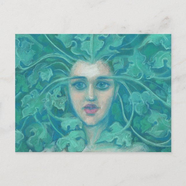 Carte Postale Dame verte / Reine de la forêt, art imaginaire (Devant)