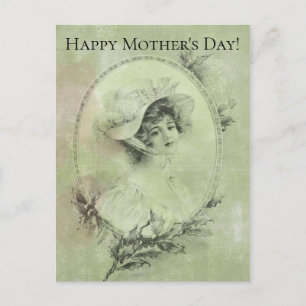 Carte Postale Dame victorienne en Verdigris Vert Casquette