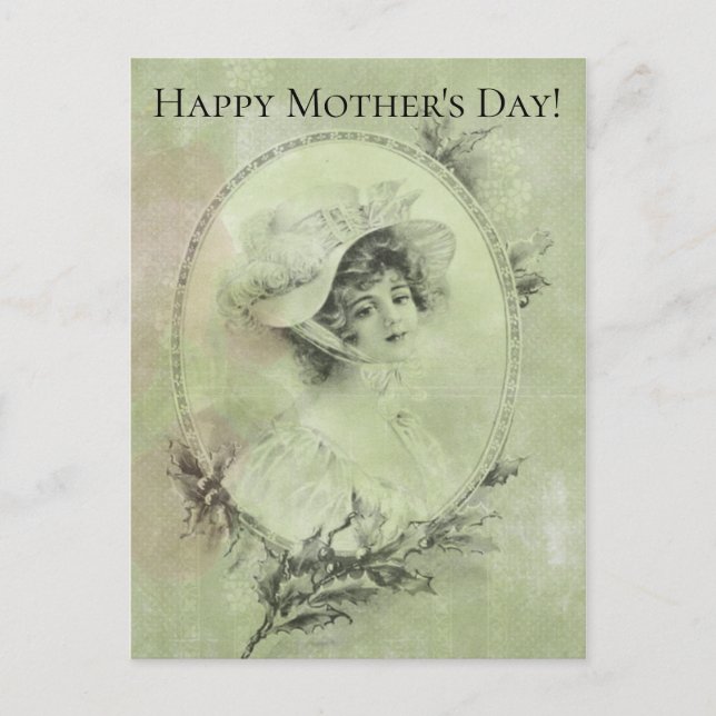 Carte Postale Dame victorienne en Verdigris Vert Casquette (Devant)