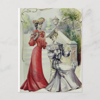 Carte Postale Dame victorienne - Mode française Vintage - Robe r