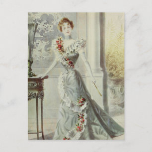 Carte Postale Dame victorienne - Robe Vintage en gris mode