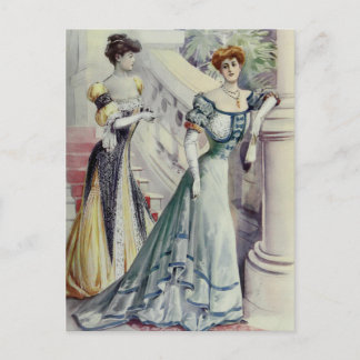 Carte Postale Dame victorienne - Robe Vintage Fashion Bleue