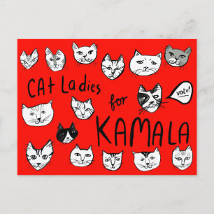 Carte Postale DAMES AUX CHATS pour KAMALA Mignon VOTE ÉLECTION