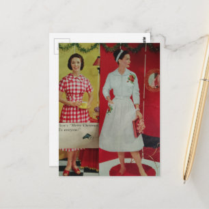 Carte Postale Dames de Noël festives de l'ère des années 1950