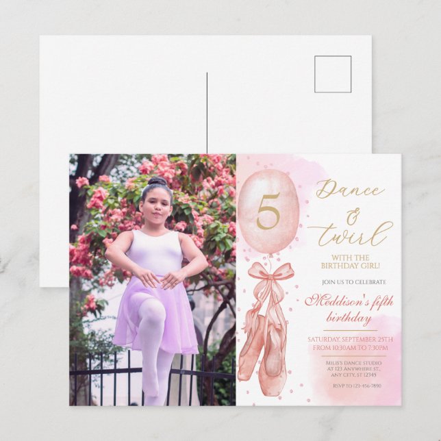 Carte Postale Dance and Twirl Pink girl Custom Photo Birthday  (Devant / Derrière)