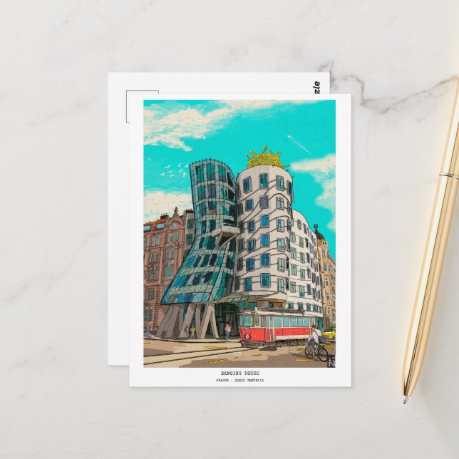 Carte Postale Dancing House Prague République tchèque Whimsical  (Devant/Arrière en situation)